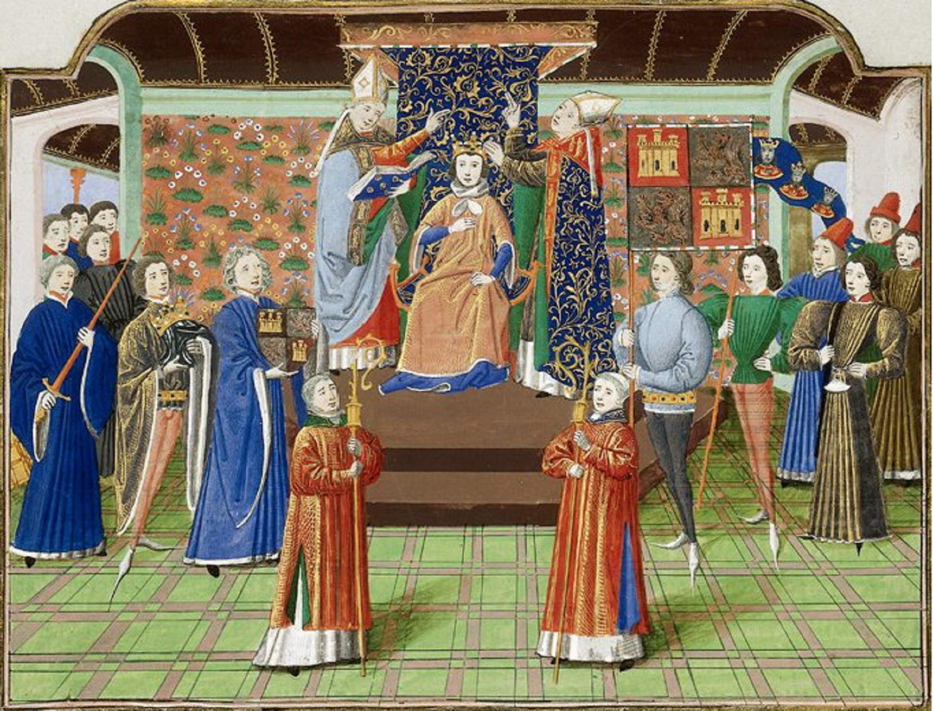 Coronació d'Enric II de Castella, el rei que va alienar Trebiñu del patrimoni reial. Font British Libary