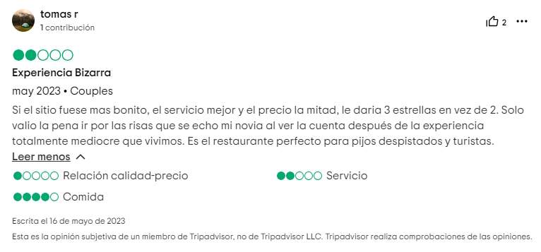 Crítica Estimar Tripadvisor