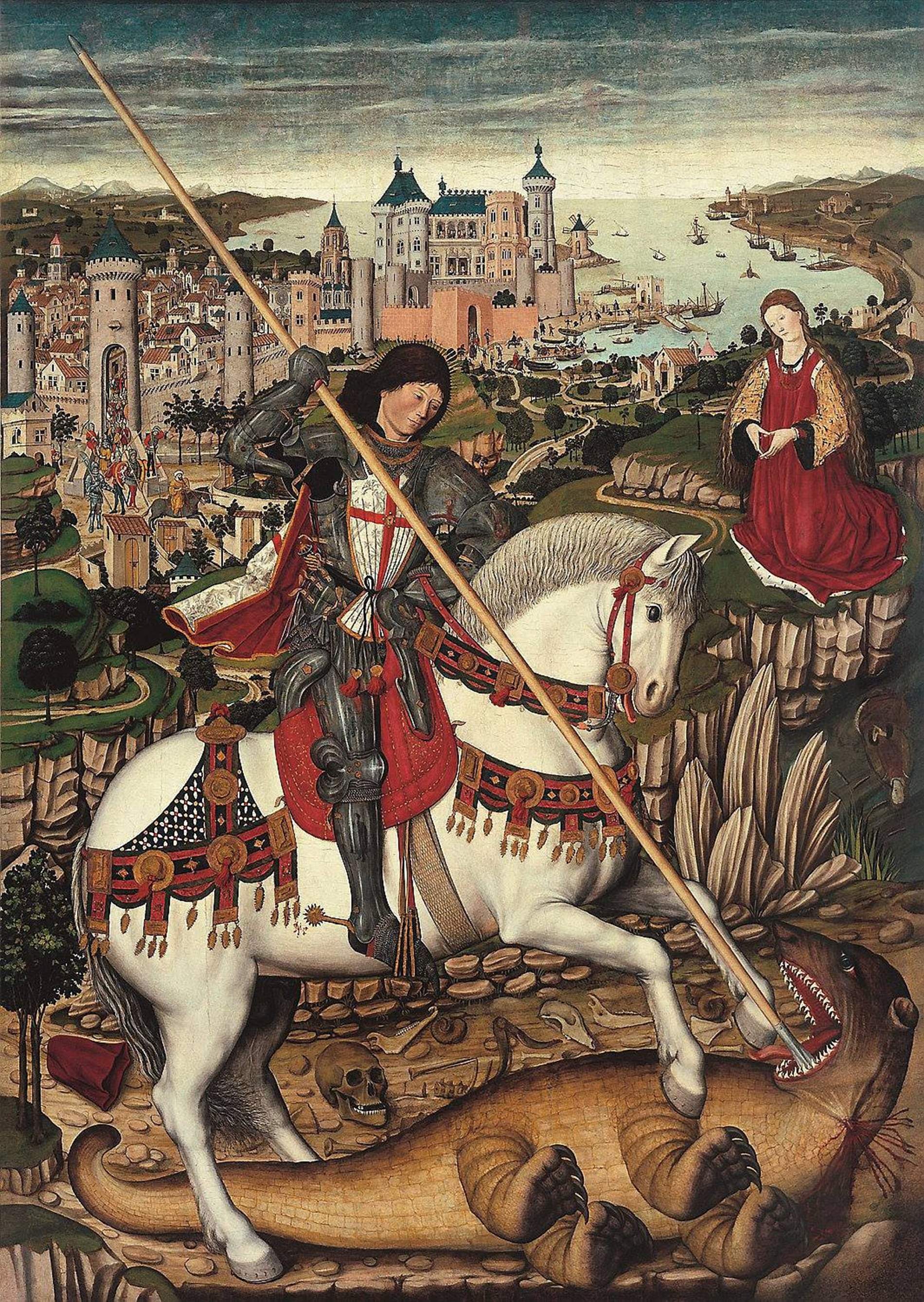 Retaule de Sant Jordi, la Princesa i el Drac. obra de Pere Niçard (1468). Font Museu de Mallorca