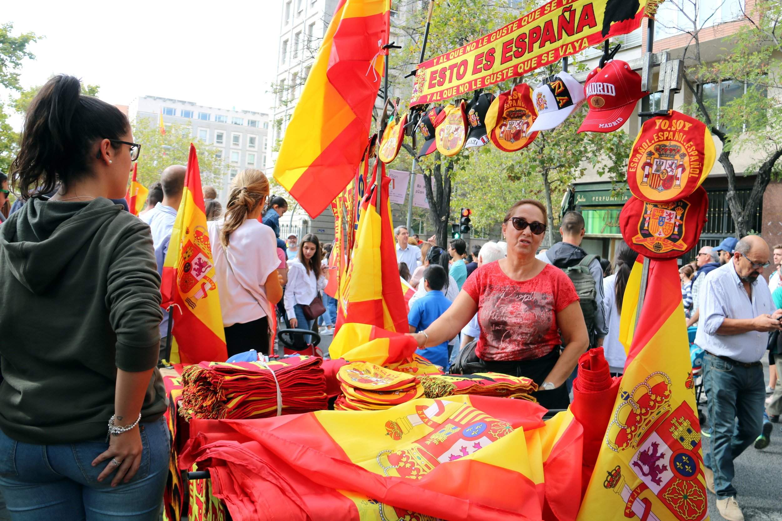 Vídeo: Dues manifestants unionistes, a favor que Puigdemont proclamés la DUI
