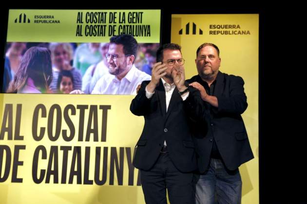 Pere Aragonès y Oriol Junqueras, al acto de campaña de l'Hospitalet Pere Aragonès y Oriol Junqueras, al acto de campaña de l'Hospitalet