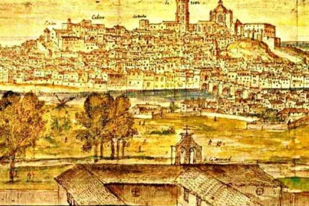 Grabado de Lleida (siglo XVI), la ciudad donde Jaime II confirmó la Querimònia. Fuente Instituto de Estudios Ilerdenses