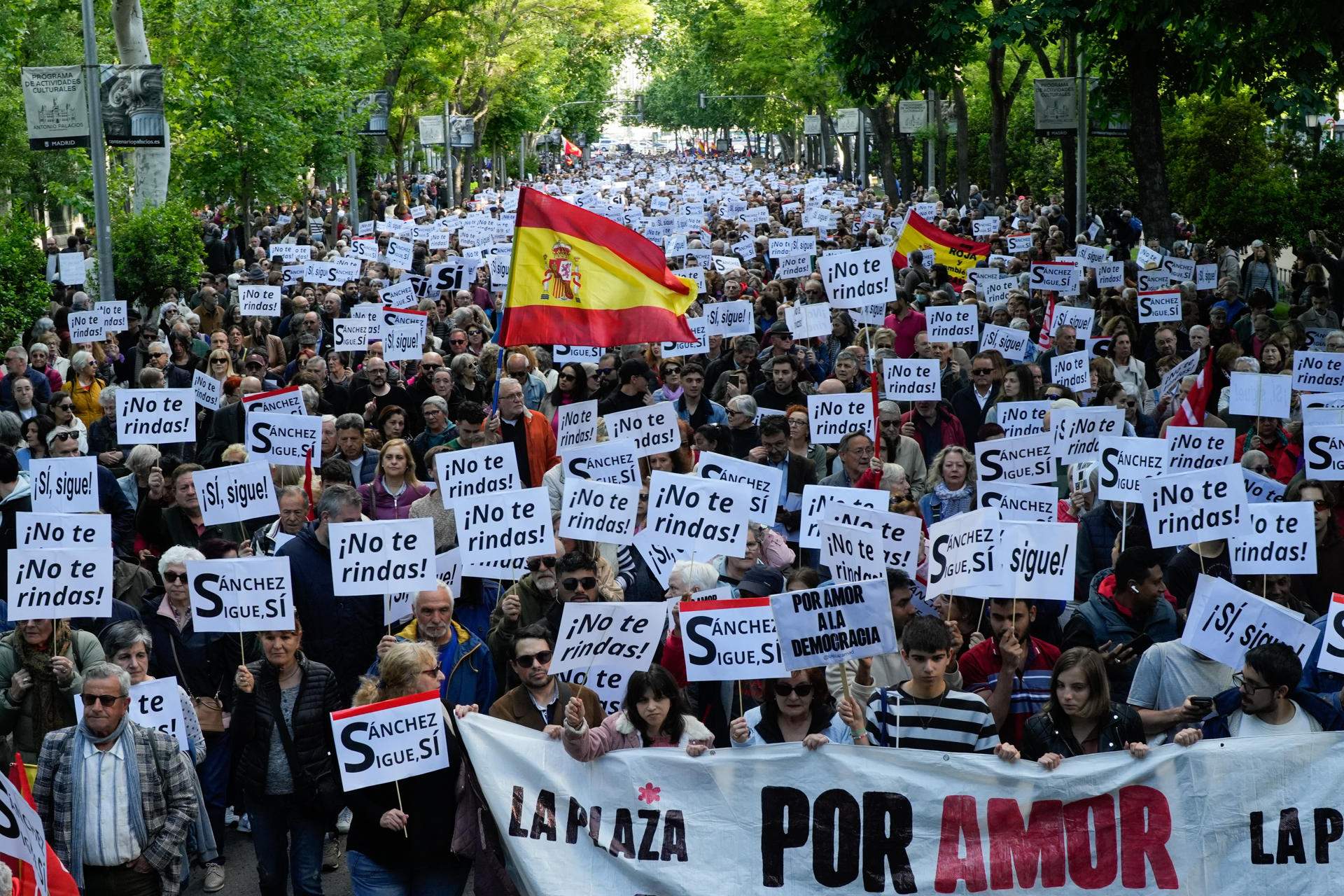 Unes 5.000 persones es manifesten en defensa de la democràcia i de Pedro Sánchez