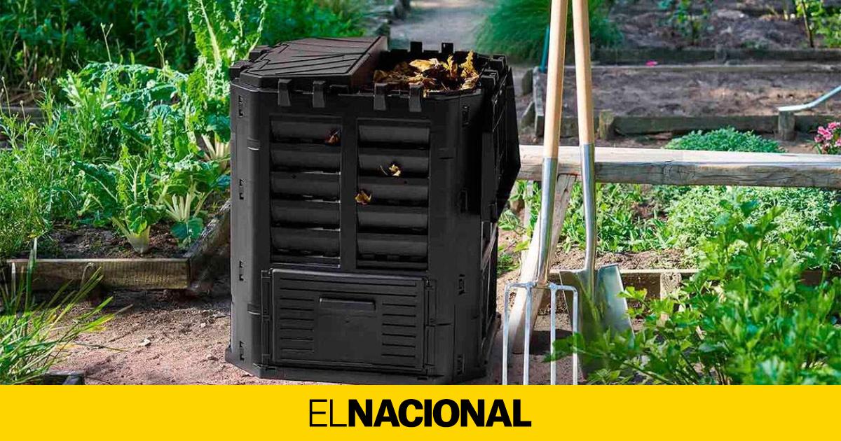 Compostador de Lidl para hacer compost a partir de los desechos orgánicos del jardín