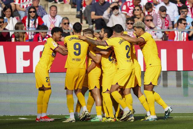 Los jugadores del Barça celebrando el gol de Christensen ante el Girona EFE