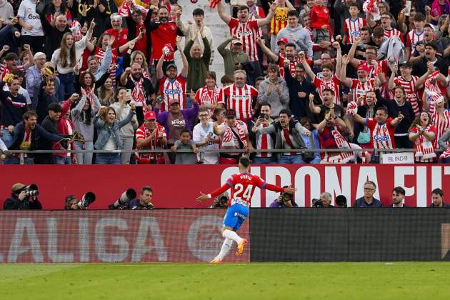 Portu celebra el gol del Girona contra el Barça / Foto: EFE