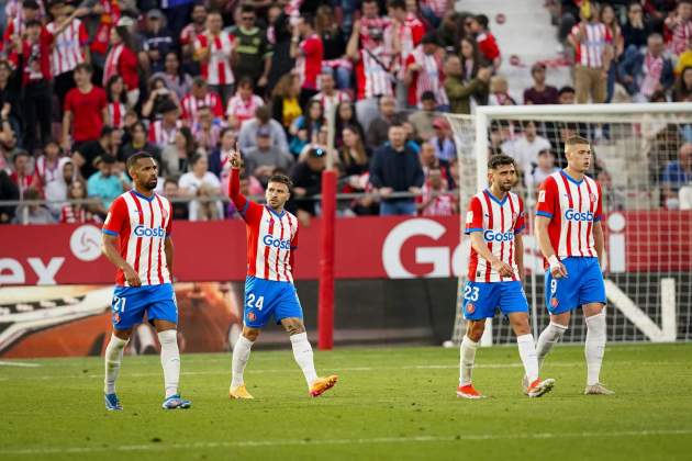 El Girona celebra el gol de Portu contra el Barça / Foto: EFE