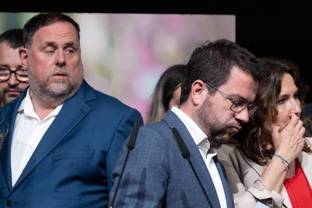 Oriol Junqueras Pere Aragonès Laura Vilagrà noche electoral 2024 EP
