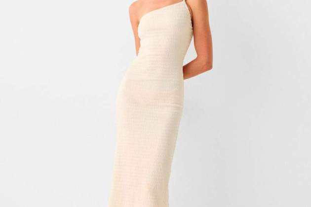 Vestido midi asimétrico gofrado Vestido midi asimétrico gofrado