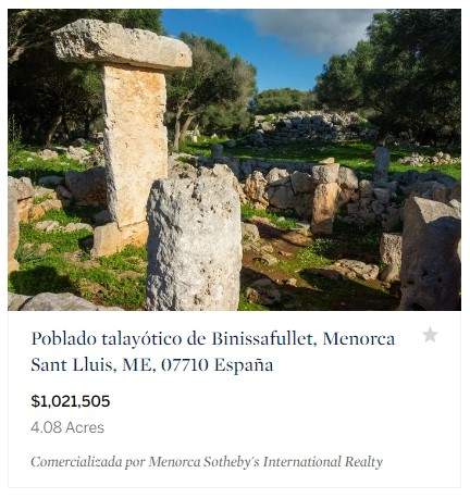 Anunci Sothebys venta poblado talaiotic Binissafullet, Menorca Anunci Sothebys venta poblado talaiotic Binissafullet, Menorca