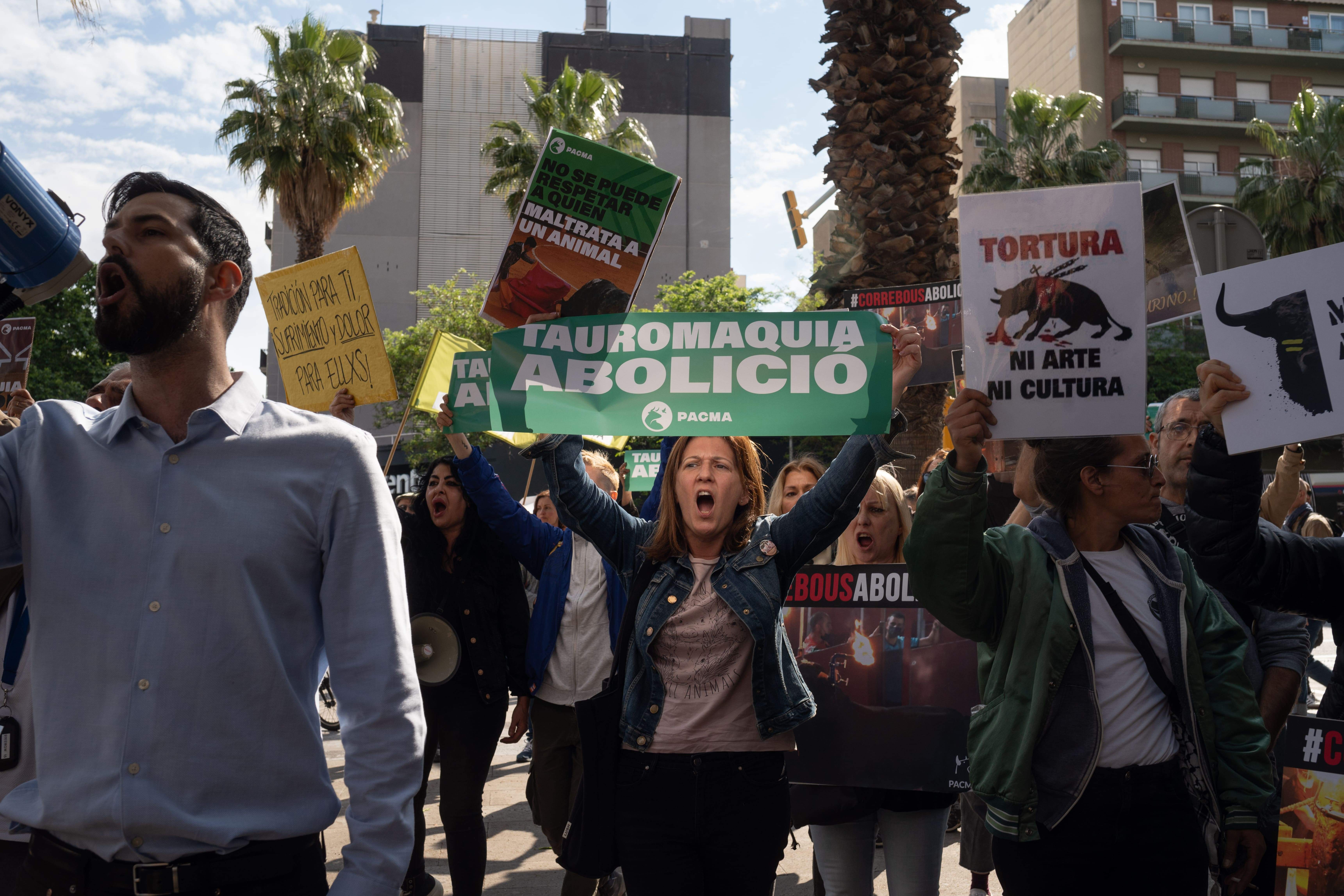 Animalistes protesten a la Monumental contra la polèmica festa taurina