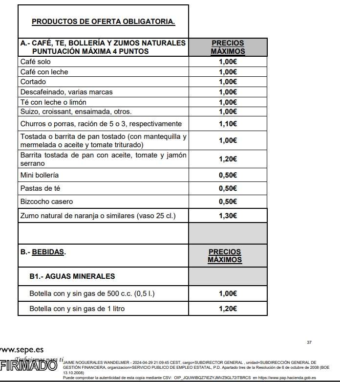 lista precios SEPE lista precios SEPE