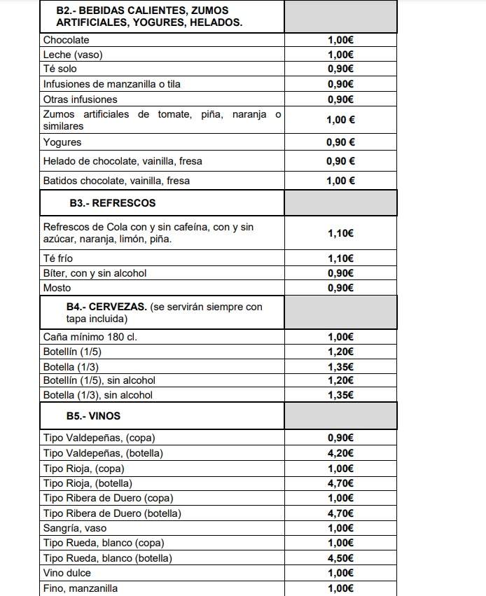 lista precios cafetería sepe lista precios cafetería sepe
