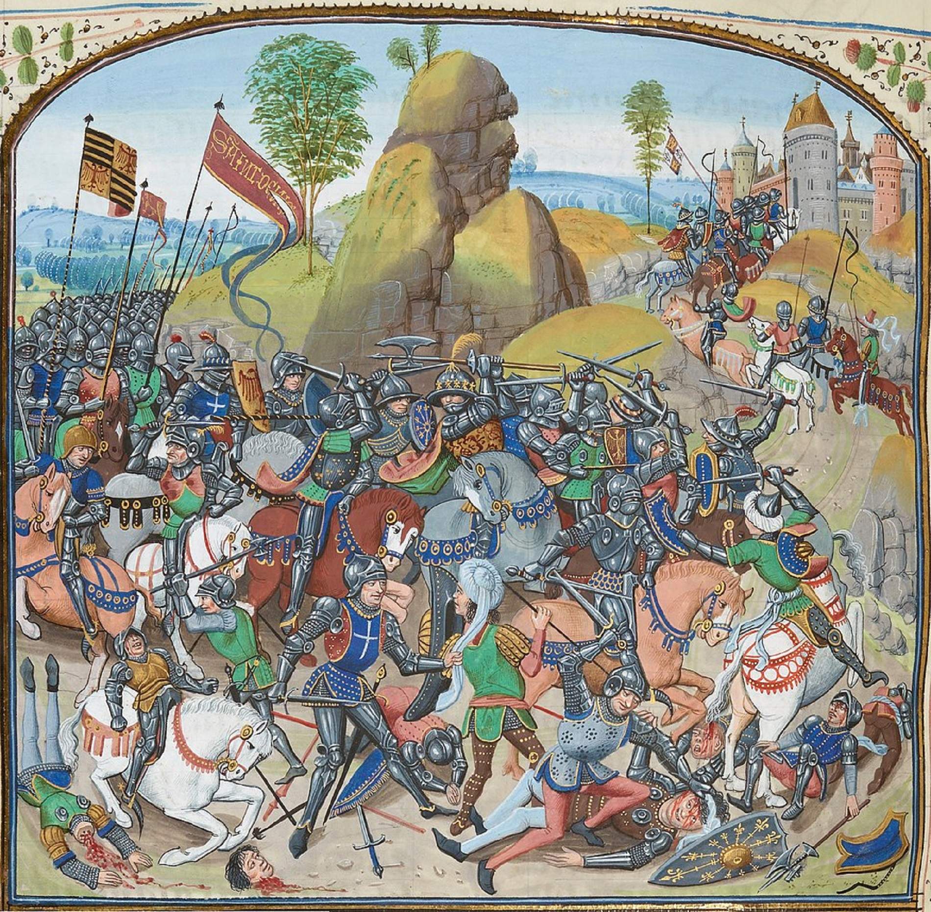 Representació de la Batalla de Montiel. Primera Guerra Civil castellana. Font Bibliothèque Nationale de France