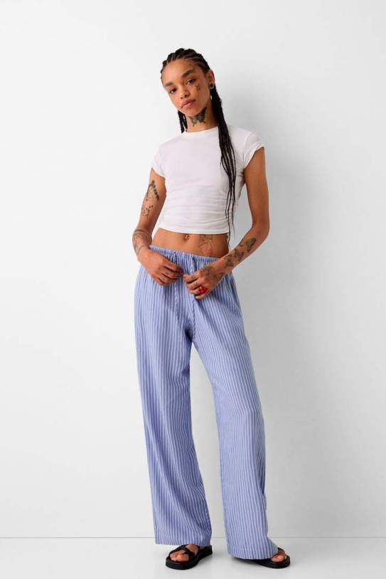 Pantalons straight amb lli cintura goma