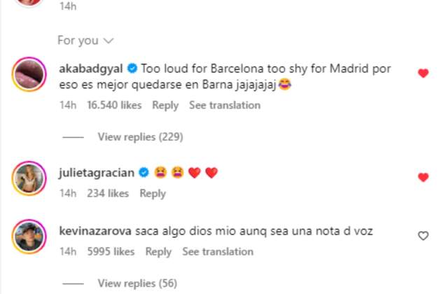 Comentario Bad Gyal, Rosalia Instagram Comentario Bad Gyal, Rosalia Instagram