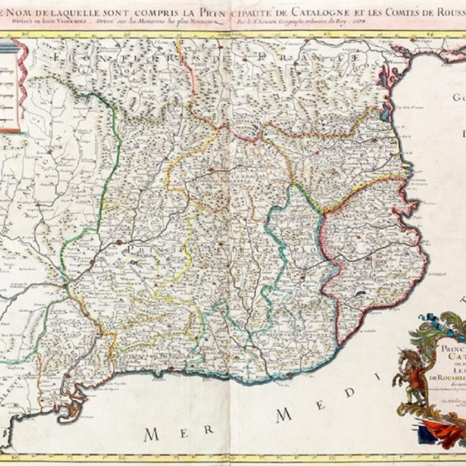 Estalla en Manresa la asonada de las habas. Mapa de Catalunya. Finales del siglo XVII. Fuente Archivo de El Nacional