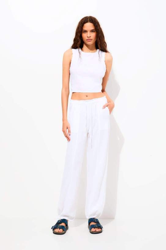 Pantalón jogger blanco con lino1 Pantalón jogger blanco con lino1