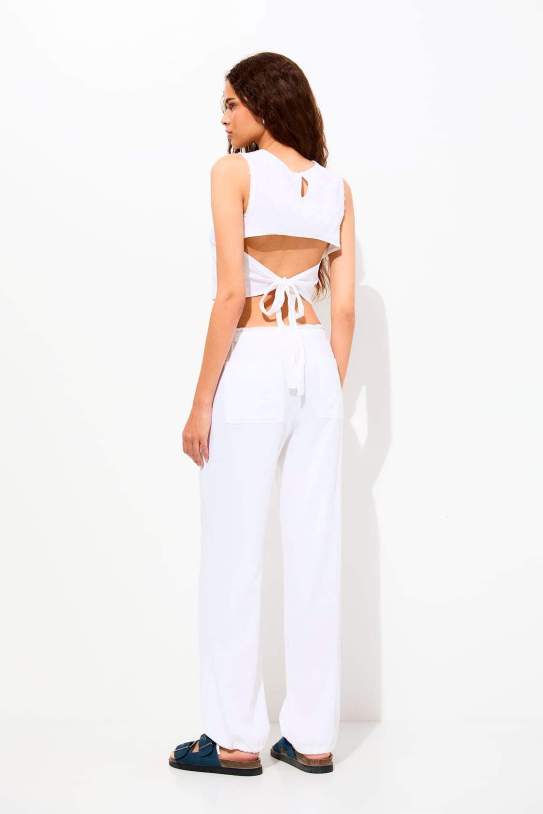 Pantalón jogger blanco con lino Pantalón jogger blanco con lino
