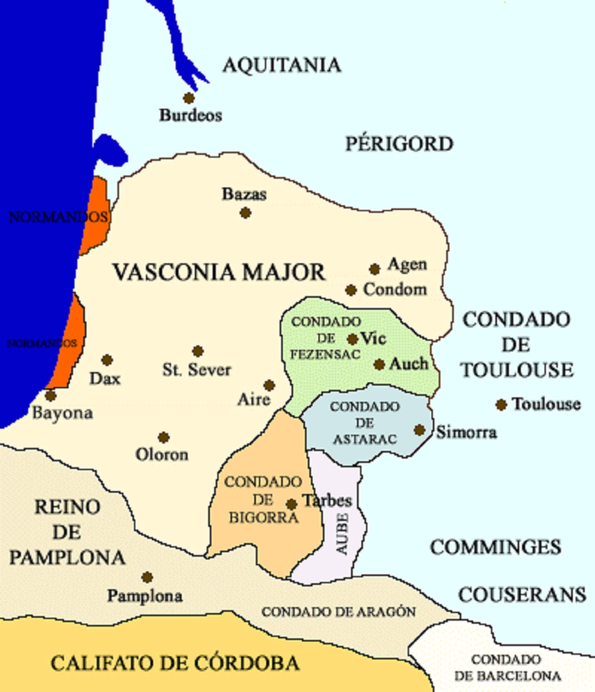 Mapa de Basconia i Pamploina en el siglo X. Fuente Kondaira Mapa de Basconia i Pamploina en el siglo X. Fuente Kondaira