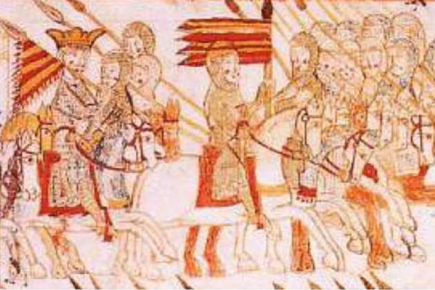 Representación bajo medieval de Carlomagno con la enseña pontifical (siglo XIV). Fuente Biblioteca de la Universidad de Salamanca Representación bajo medieval de Carlomagno con la enseña pontifical (siglo XIV). Fuente Biblioteca de la Universidad de Salamanca