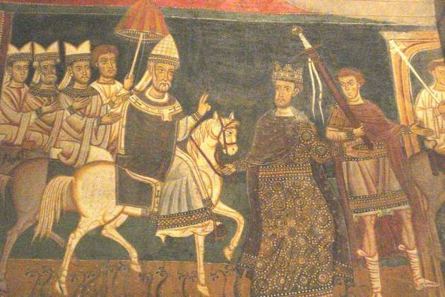 Representación bajo medieval del pontifex Inocencio IV bajo el umbaculum encarnado y dorado (1246). Fuente Basílica dei Santi Quattro Coronati. Roma Representación bajo medieval del pontifex Inocencio IV bajo el umbaculum encarnado y dorado (1246). Fuente Basílica dei Santi Quattro Coronati. Roma