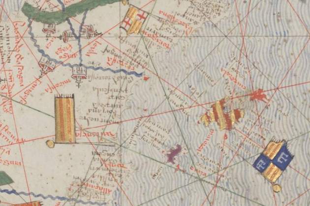 Fragmento del Atlas Catalán de Abrahán Crezcas (1375). Fuente Bibliothèque Nationale de France Fragmento del Atlas Catalán de Abrahán Crezcas (1375). Fuente Bibliothèque Nationale de France