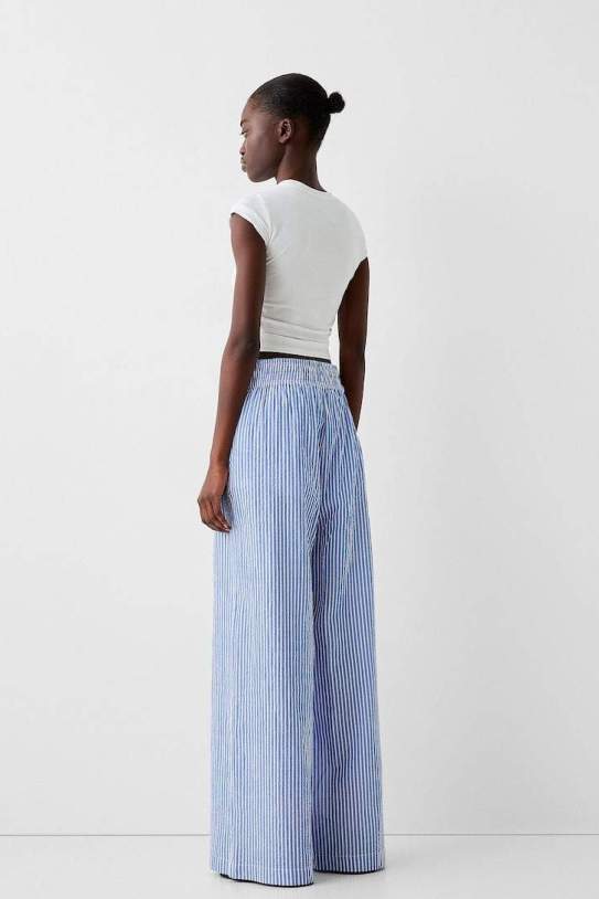 Pantalón wide leg efecto arrugado rayas Pantalón wide leg efecto arrugado rayas
