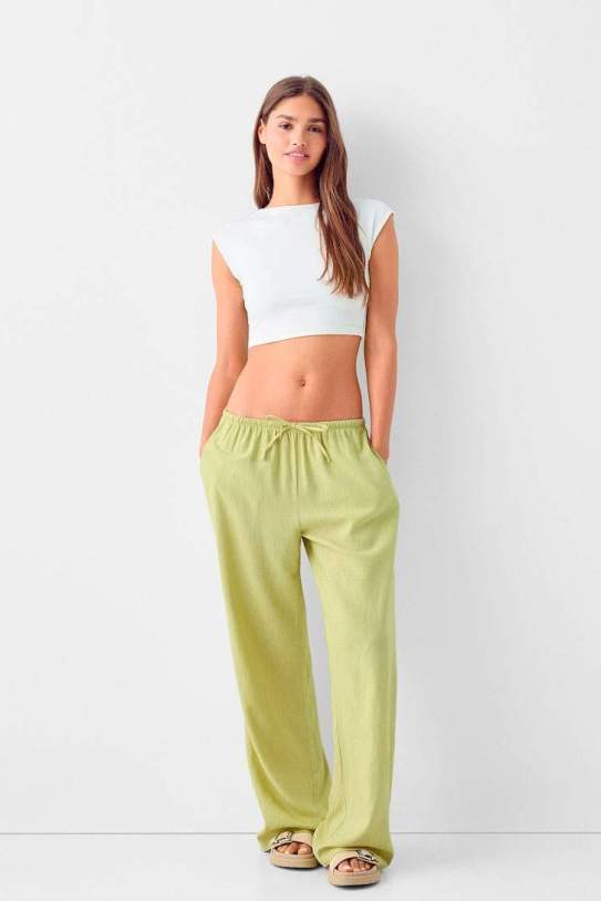 Pantalón straight con lino cintura goma1 Pantalón straight con lino cintura goma1