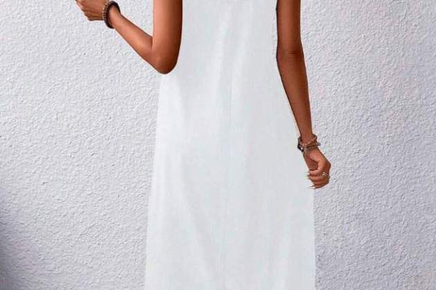 Vestit d'unicolor casual per a vacances d'estiu amb vora en arc i tirants espagueti Vestit d'unicolor casual per a vacances d'estiu amb vora en arc i tirants espagueti