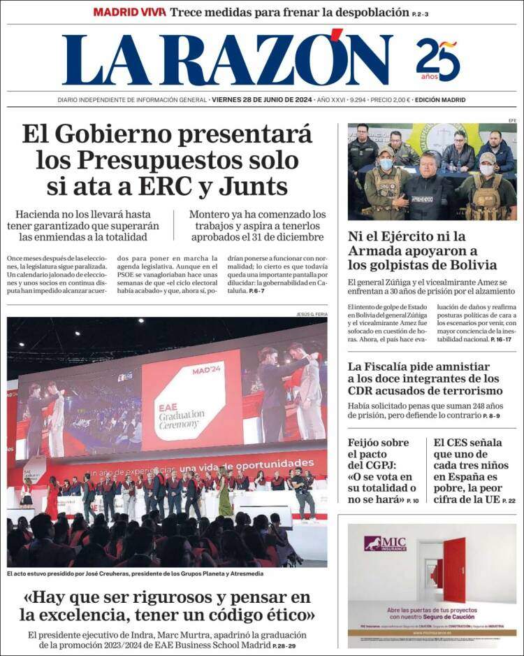 Portada 'La Razón' Portada 'La Razón'