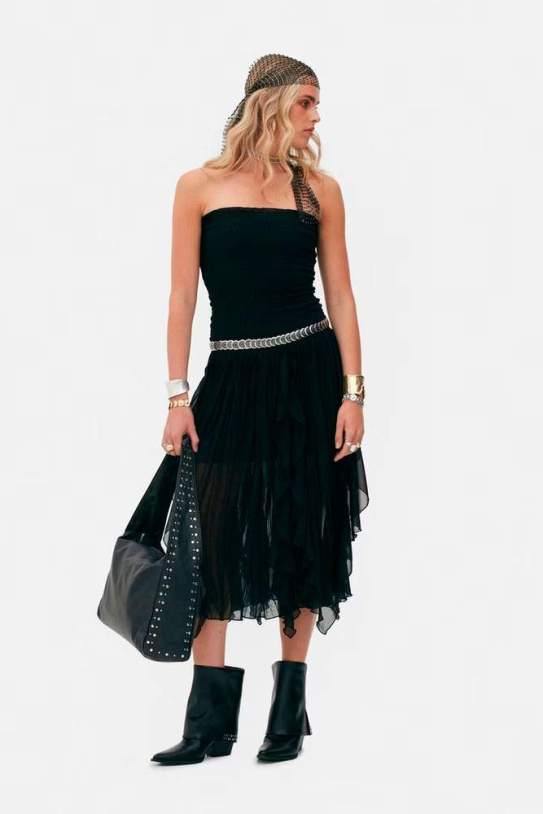 Vestido midi bandeau de gasa con volantes Rita Ora1 Vestido midi bandeau de gasa con volantes Rita Ora1