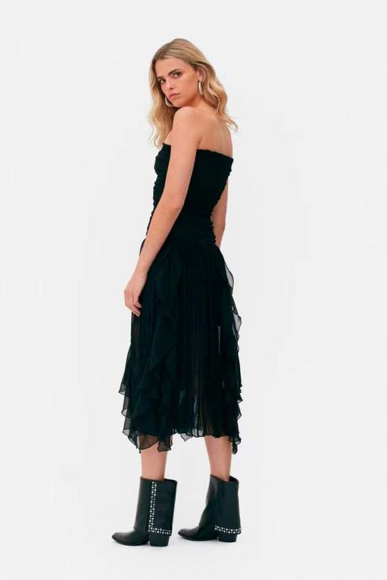 Vestido midi bandeau de gasa con volantes Rita Ora Vestido midi bandeau de gasa con volantes Rita Ora