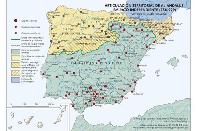 Mapa político de la península ibérica (siglos VIII en X). Font IGN Mapa político de la península ibérica (siglos VIII en X). Font IGN