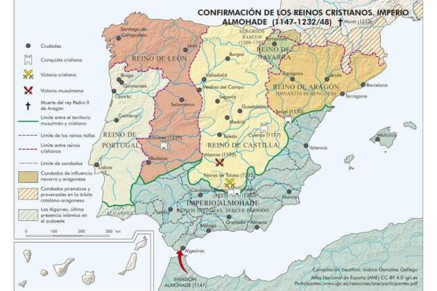 Mapa político de la península ibérica (siglos XII y XIII) Font IGN Mapa político de la península ibérica (siglos XII y XIII) Font IGN