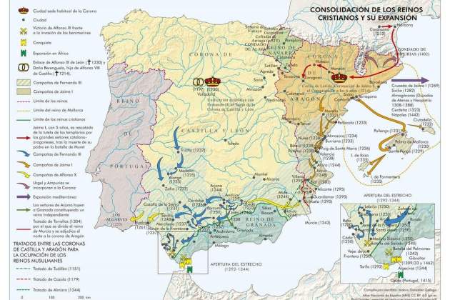 Mapa político de la península ibérica (siglos XIV y XV). Font IGN Mapa político de la península ibérica (siglos XIV y XV). Font IGN