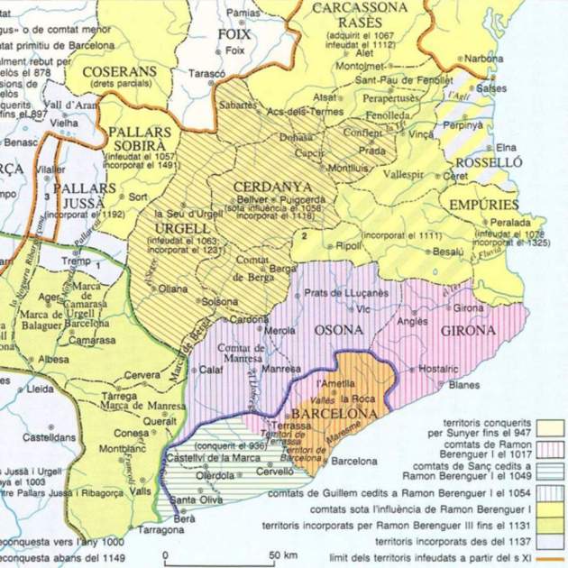 Mapa del procès de conquesta i colonització catalana de les planes occidentals del país (segles X XII). Font Enciclopèdia Catalana Mapa del procès de conquesta i colonització catalana de les planes occidentals del país (segles X XII). Font Enciclopèdia Catalana