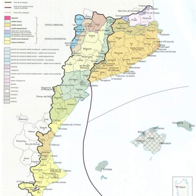 Mapa de la divisió dialectal del catala als Països Catalans. Font Enciclopedia Catalana Mapa de la divisió dialectal del catala als Països Catalans. Font Enciclopedia Catalana