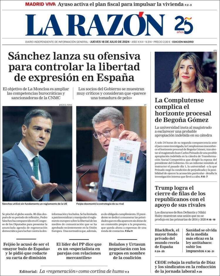 Portada 'La Razón' Portada 'La Razón'