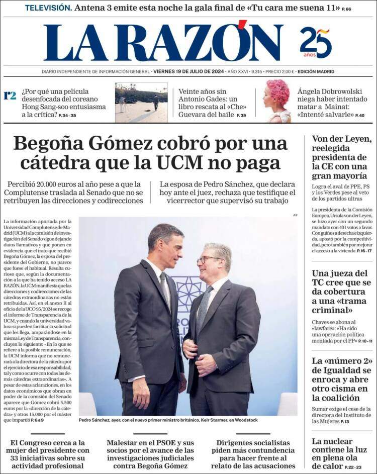 Portada 'La Razón' Portada 'La Razón'