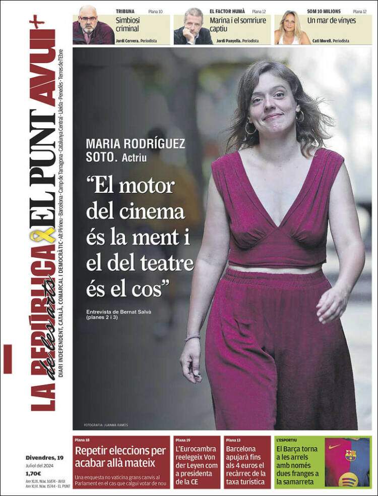 Portada 'El Punt Avui' Portada 'El Punt Avui'