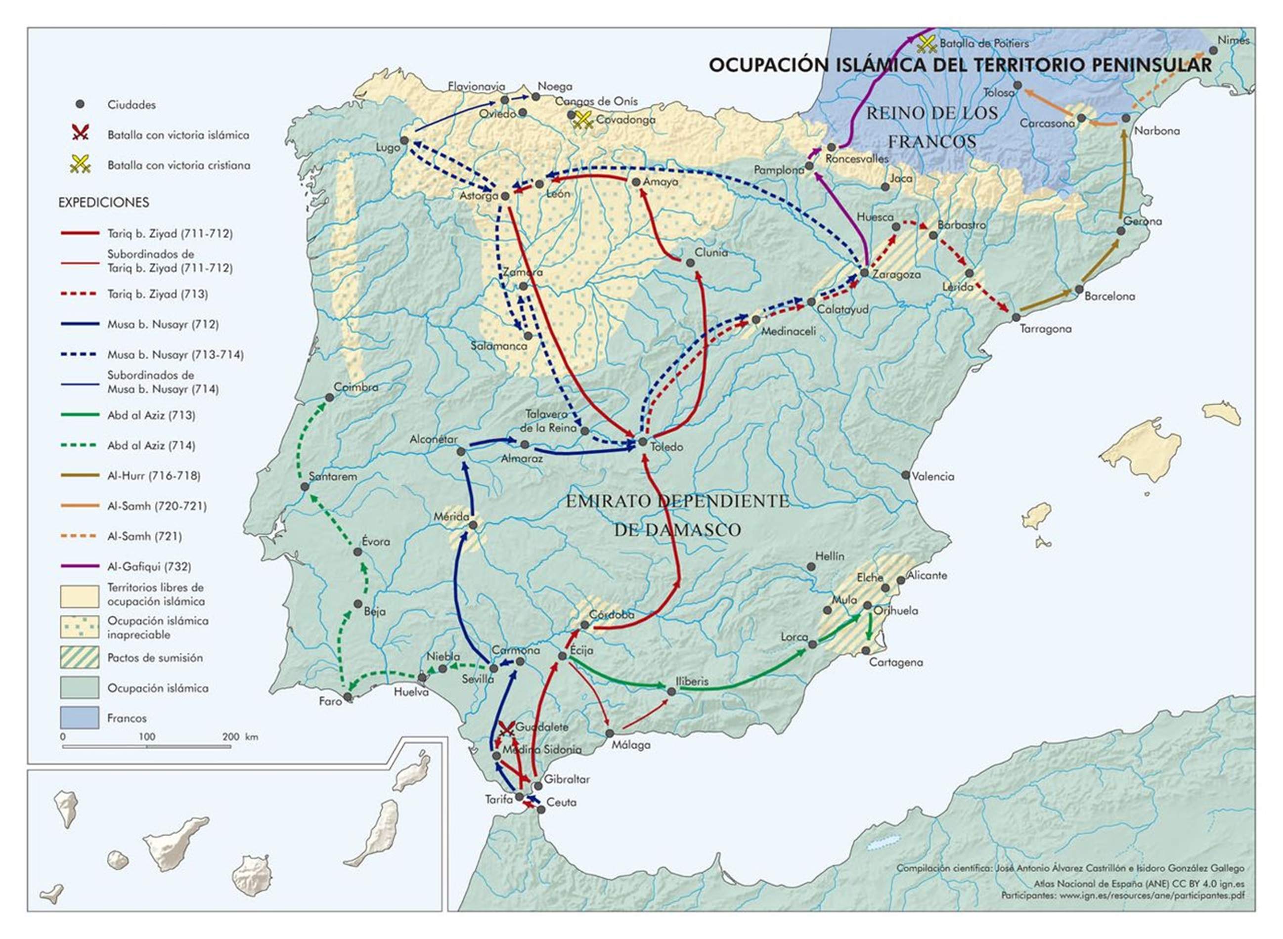 Mapa de l'ocupació àrab de la península. Font IGN Mapa de l'ocupació àrab de la península. Font IGN