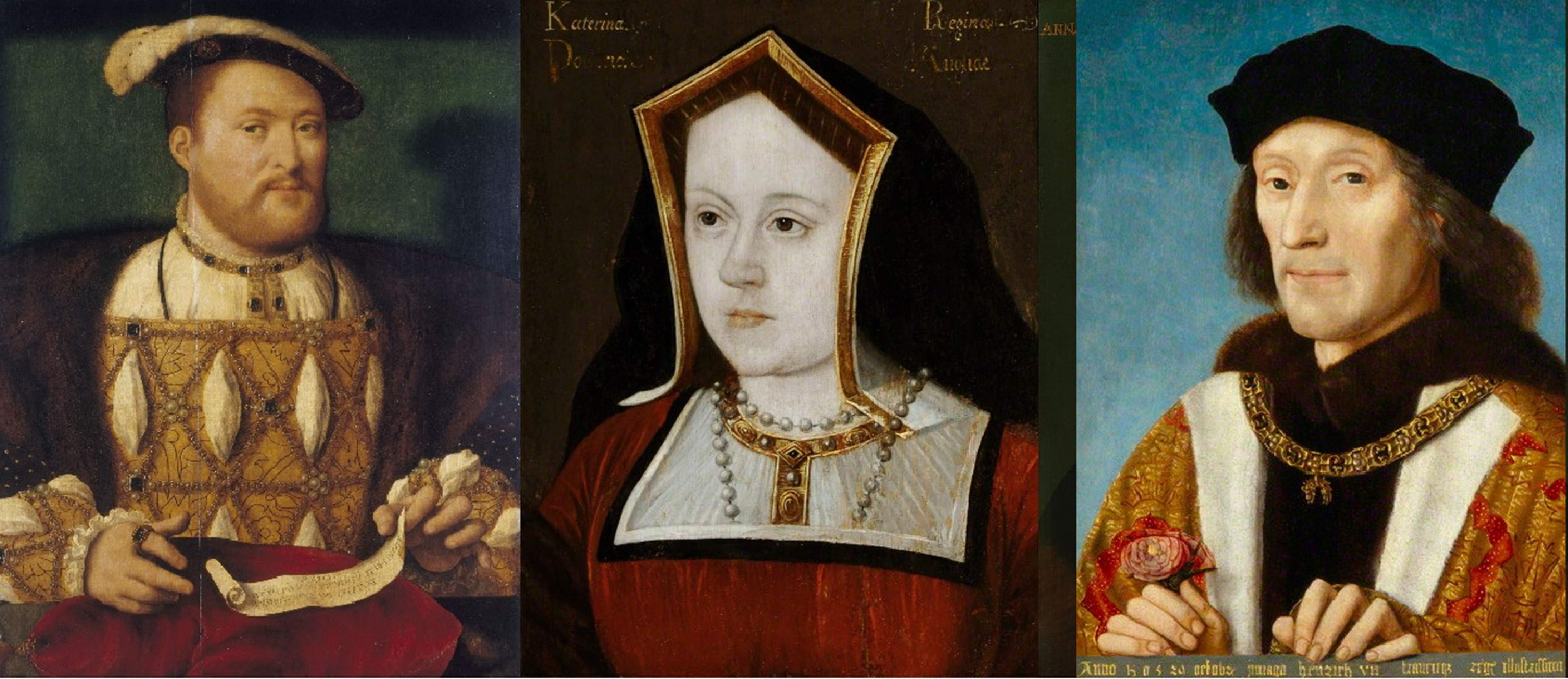 Enrique VIII, Caterina de Aragón y Enrique VII. Font The Royal Collection y The National Portrait Gallaery Enrique VIII, Caterina de Aragón y Enrique VII. Font The Royal Collection y The National Portrait Gallaery