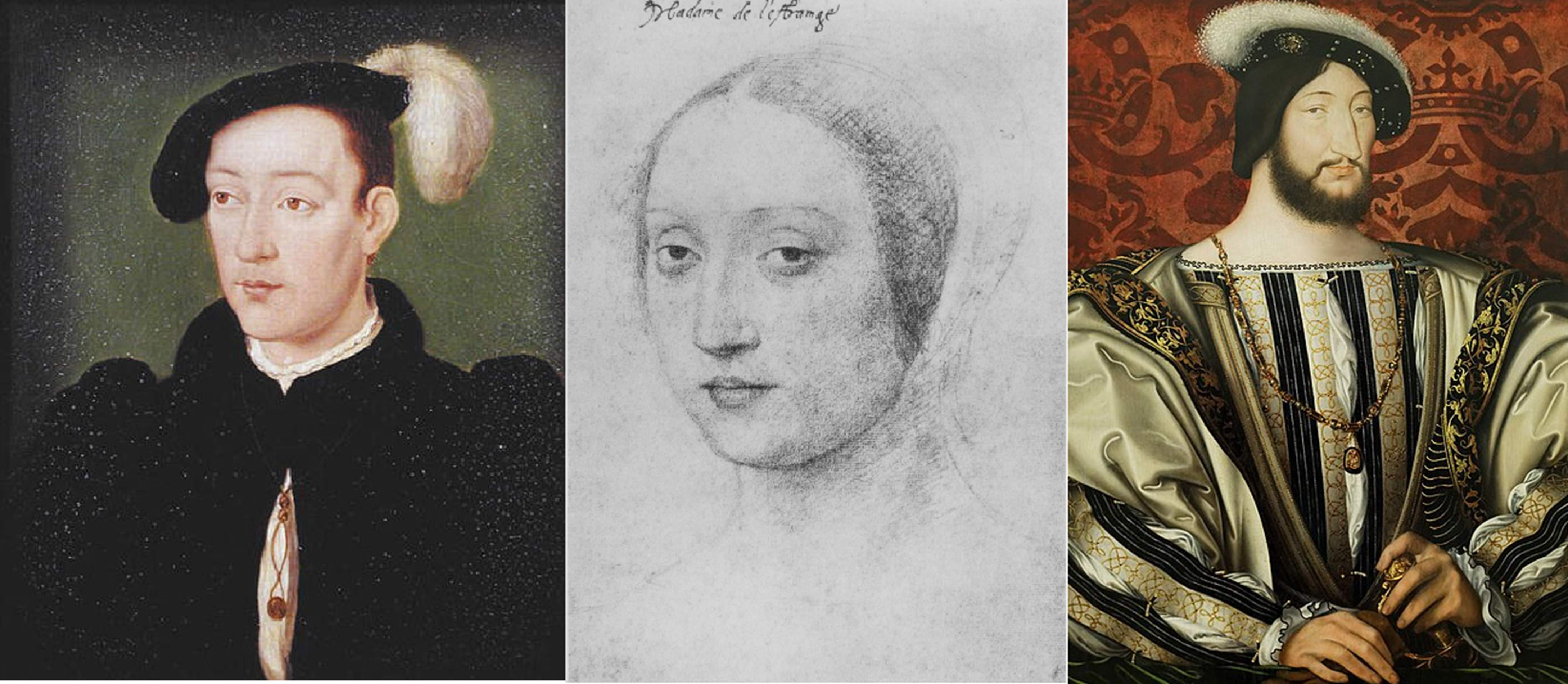 Francesc de Bretaña, Mademoiselle de l'Estrange i Francesc I de Francia. Fuente Museo Condé y Museo del Louvre Francesc de Bretaña, Mademoiselle de l'Estrange i Francesc I de Francia. Fuente Museo Condé y Museo del Louvre