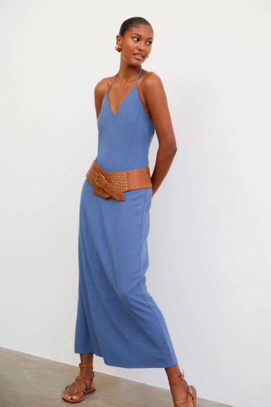 Vestido midi halter con lino1