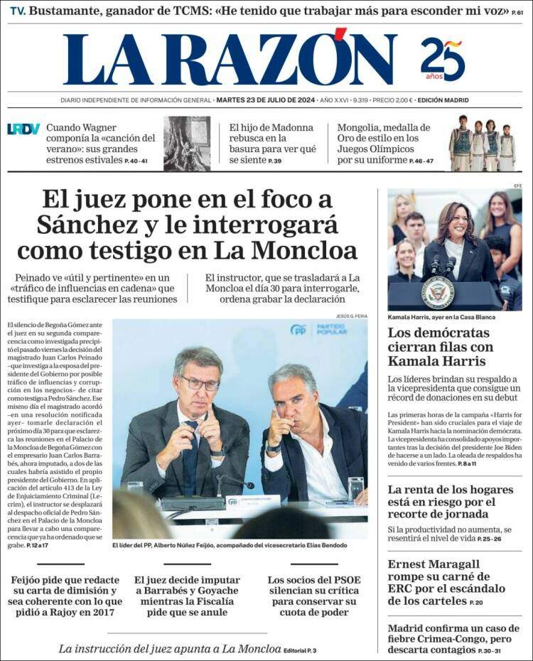 Portada 'La Razón' Portada 'La Razón'