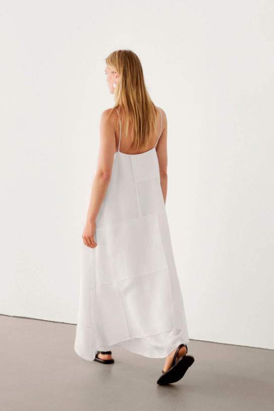 Vestido midi asimétrico mezcla lino