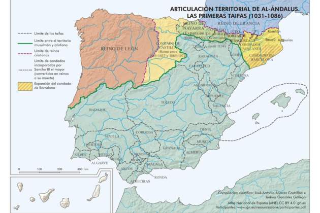 Mapa dels dominis politics de la península ibèrica abans de la invasió almoravit. Font IGN Mapa dels dominis politics de la península ibèrica abans de la invasió almoravit. Font IGN