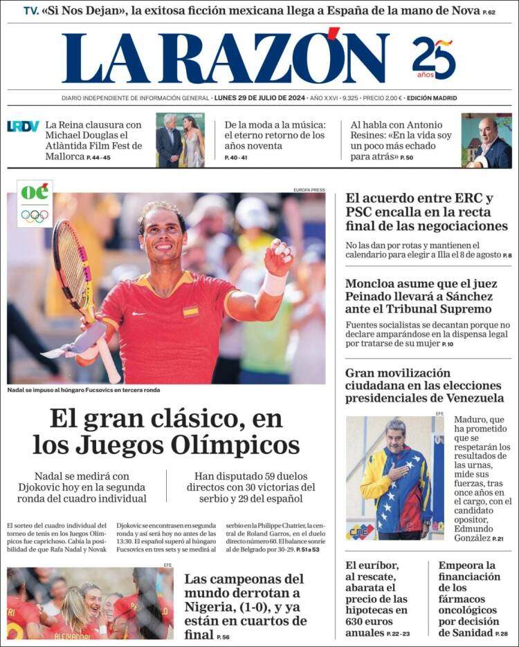 Portada 'La Razón' Portada 'La Razón'