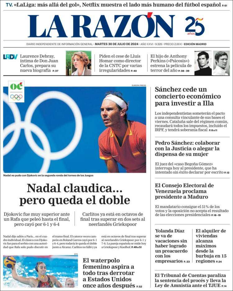 Portada 'La Razón' Portada 'La Razón'